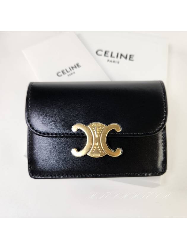 Triomphe Shiny Calfskin Flap Card Wallet Black - CELINE - BALAAN 4