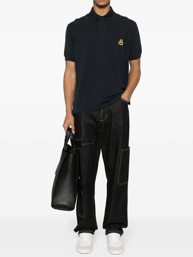 Afko Logo Cotton Polo Shirt Black - ISABEL MARANT - BALAAN 3