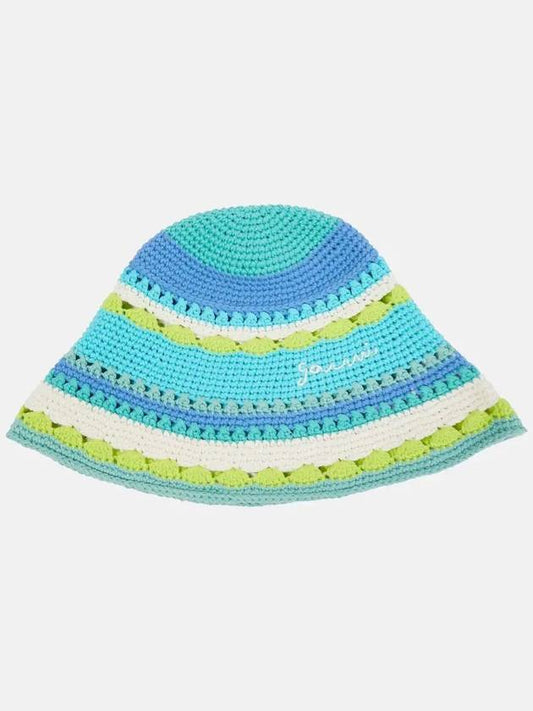 Embroided Logo Striped Cotton Crochet Bucket Hat - GANNI - BALAAN 2