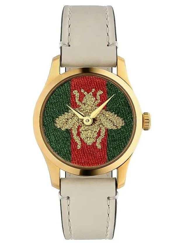 G-Timeless Leather Strap Watch Gold - GUCCI - BALAAN 3