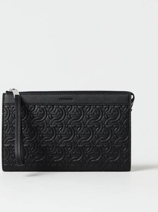 Embossed Logo Zipped Clutch Bag Black - SALVATORE FERRAGAMO - BALAAN 2