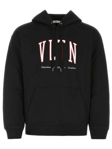 VLTN Logo Print Hoodie Black - VALENTINO - BALAAN 1