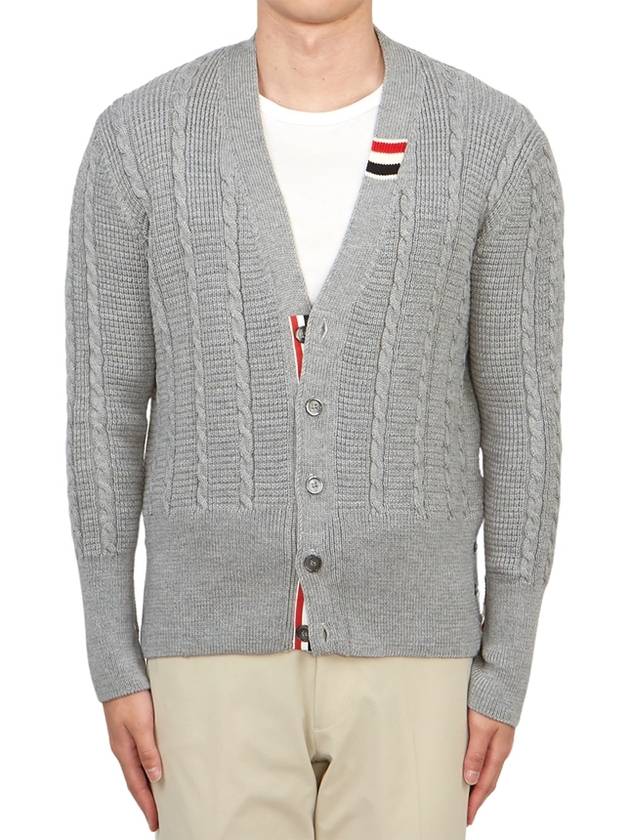 Cable Knitwear Virgin Wool Cardigan Grey - THOM BROWNE - BALAAN 2