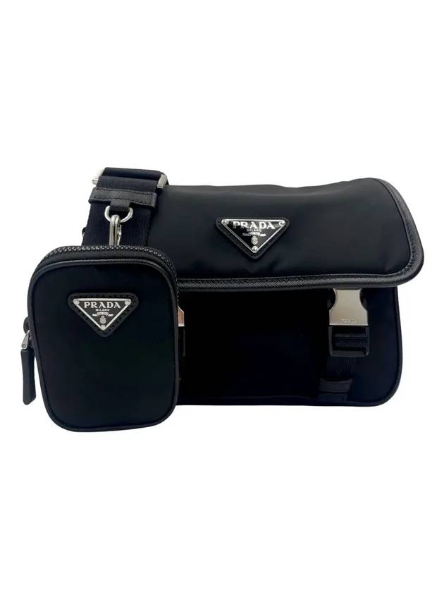 triangle logo Re-nylon Saffiano cross bag black - PRADA - BALAAN.