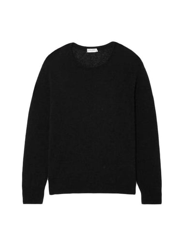 Crew Neck Cashmere Silk Knit Top Black - SAINT LAURENT - BALAAN 1