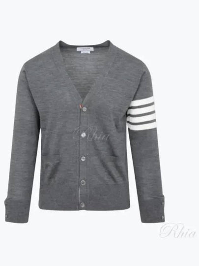 Men's Sustainable Classic Diagonal Wool Cardigan Medium Grey - THOM BROWNE - BALAAN 2