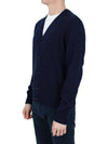 Heart Logo V Neck Cashmere Cardigan Navy - AMI - BALAAN 5