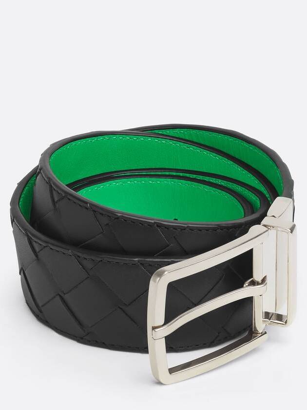 Intrecciato Reversible Leather Belt Black Parakit - BOTTEGA VENETA - BALAAN.