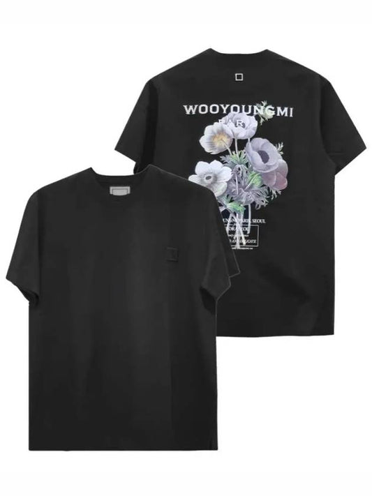 Flower Print Back Logo Short Sleeve T-Shirt Black - WOOYOUNGMI - BALAAN 2