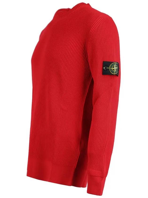 Wappen Patch Crew Neck Ribbed Wool Knit Top Red - STONE ISLAND - BALAAN 3