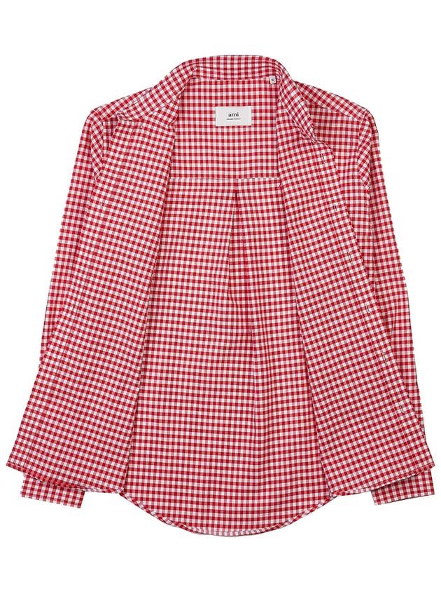 Small Heart Logo Gingham Button Long Sleeves Shirt Red - AMI - BALAAN 11