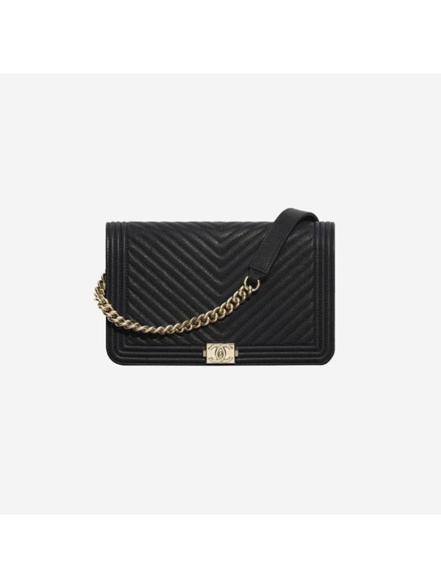 Boy Chain Wallet Grained Calfskin Gold Metal Black - CHANEL - BALAAN 1