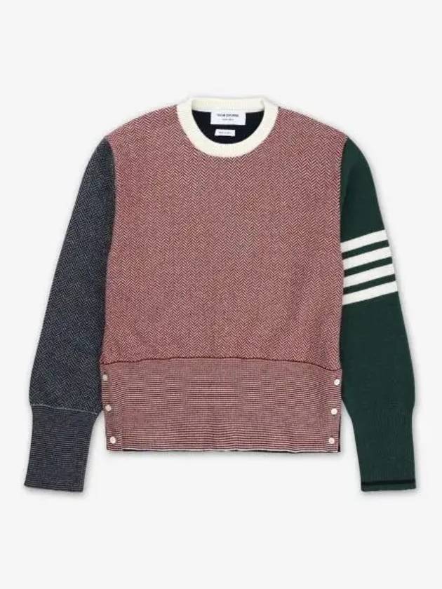 Herringbone Float 4 Bar Classic Crew Neck Virgin Wool Knit Top Red - THOM BROWNE - BALAAN 2