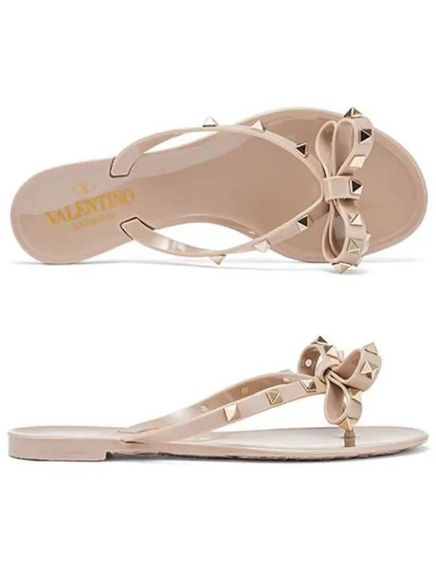 Rubber Rockstud Flip Flops Beige - VALENTINO - BALAAN 2