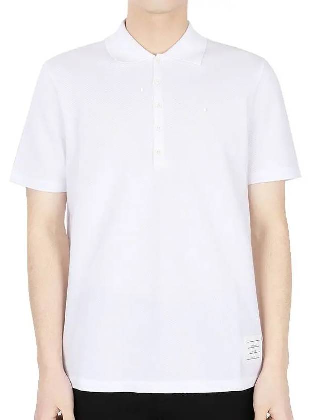 Men's Cotton Pique Center Bag Striped Short Sleeve Polo Shirt White - THOM BROWNE - BALAAN 3