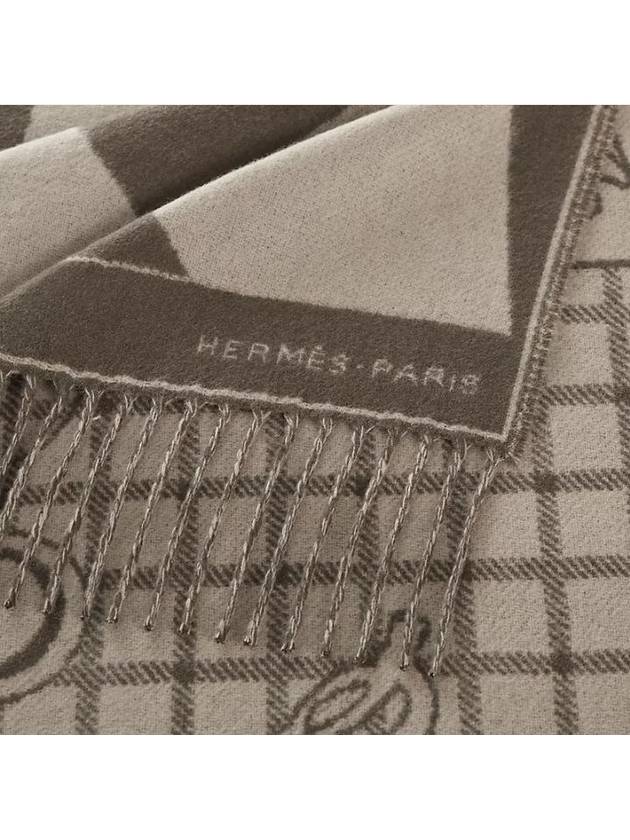 Camails Jacquard Cashmere Muffler Taupe - HERMES - BALAAN 3