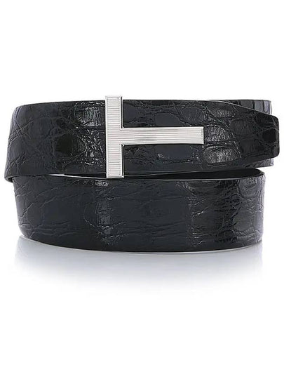 Silver T Buckle Reversible Leather Belt Black - TOM FORD - BALAAN 2