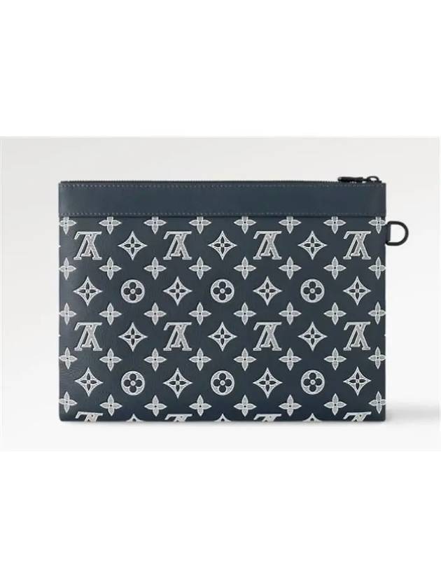 Men's Pochette To Go Monogram Shadow Leather Pouch Bag Ink Blue - LOUIS VUITTON - BALAAN 5