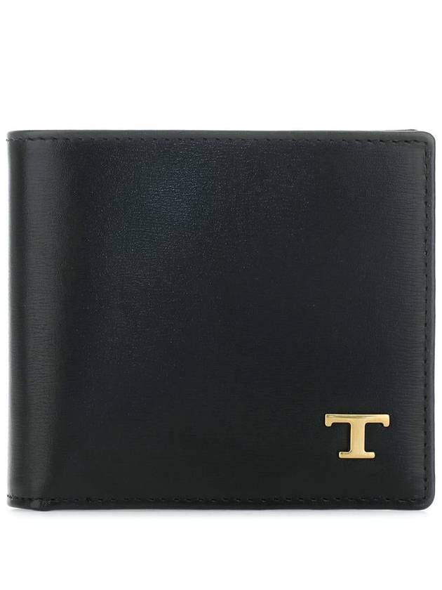 Men's Logo Plaque Leather Half Wallet Black - TOD'S - BALAAN 2