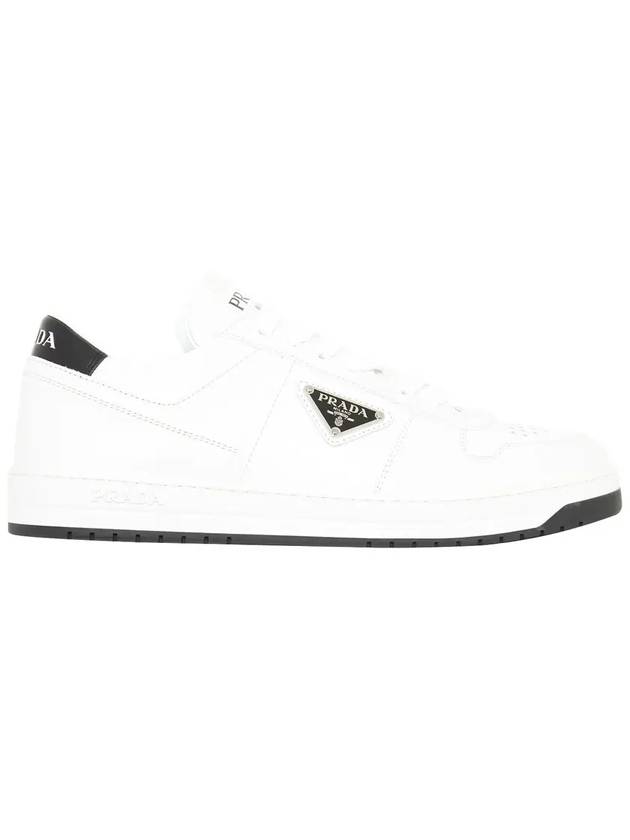 Downtown Triagle Logo Leather Low Top Sneakers White - PRADA - BALAAN 3