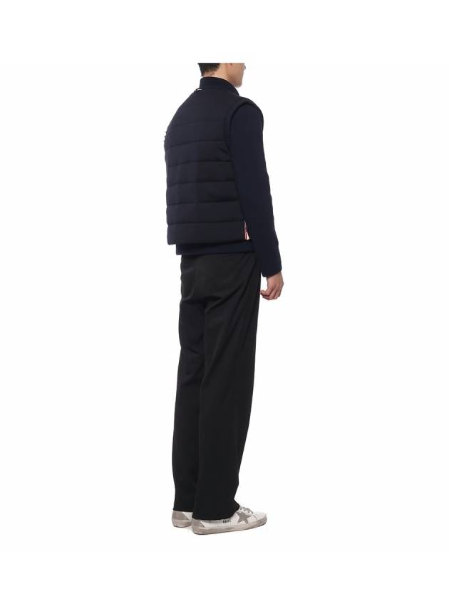 Men's Reversible Padded 4 Bar Funnel Neck Merino Jersey Padding Jacket Navy - THOM BROWNE - BALAAN 7