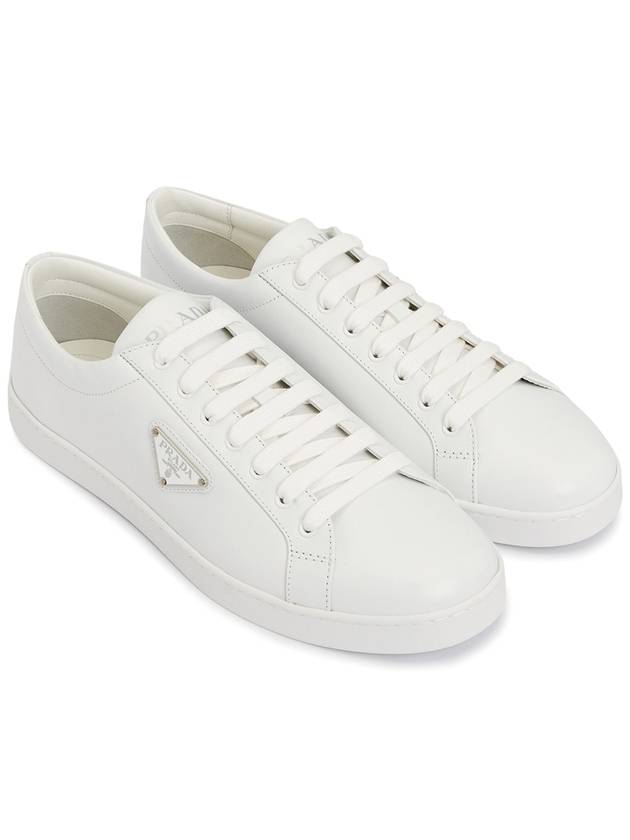 Brushed Leather Low Top Sneakers White - PRADA - BALAAN 4