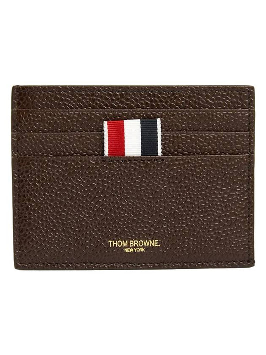 Pebble Grain Leather Stripe Note Compartment Card Wallet Brown - THOM BROWNE - BALAAN 1