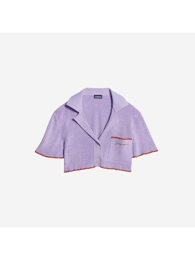 Le Haut Brilho Sparkly Cropped Bowling Cardigan Purple - JACQUEMUS - BALAAN 1