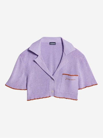 Le Haut Brilho Sparkly Cropped Bowling Cardigan Purple - JACQUEMUS - BALAAN 1