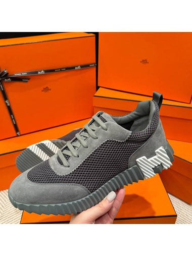 Men's Bouncing Sneakers Dark Gray Mesh H White Logo - HERMES - BALAAN 1