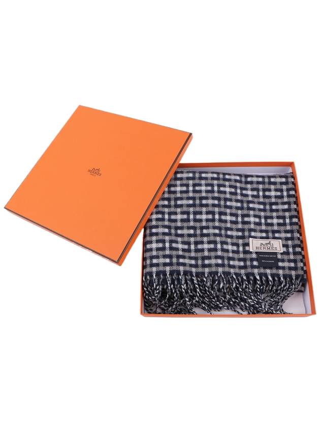 H Ecossais Muffler Indigo Grey - HERMES - BALAAN 3