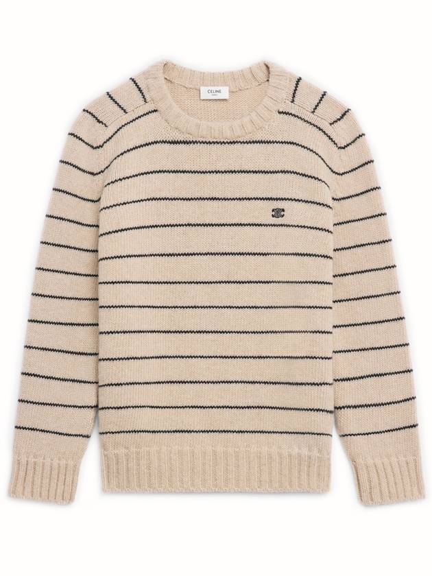 Striped Triomphe Embroidery Wool Knit Top Vanilla - CELINE - BALAAN 3