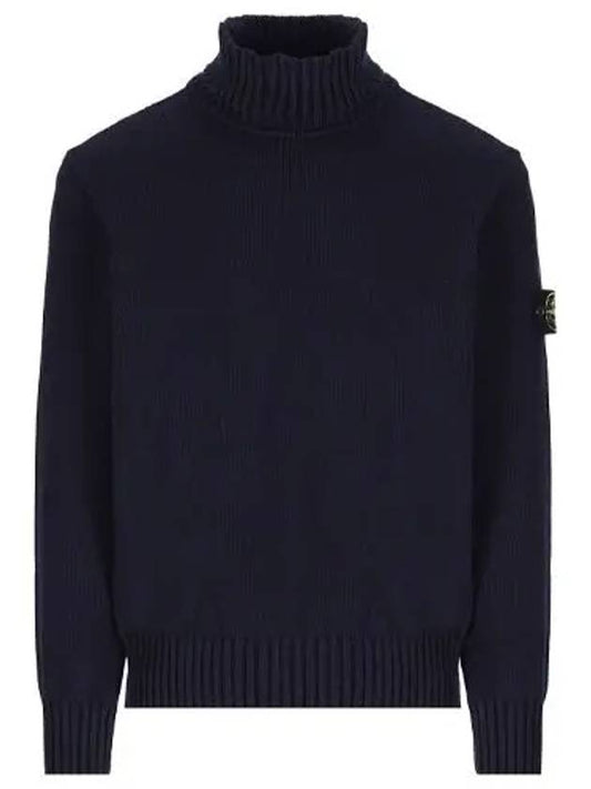 Wappen Patch Loose Fit Cotton Turtleneck Navy - STONE ISLAND - BALAAN 2