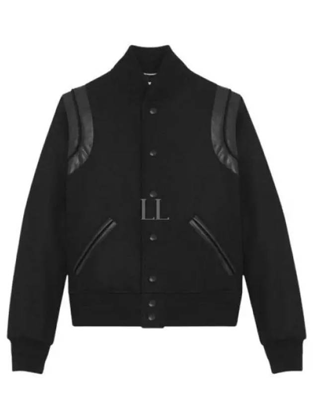 Men's Teddy Light Wool Stadium Bomber Jacket Black - SAINT LAURENT - BALAAN 2