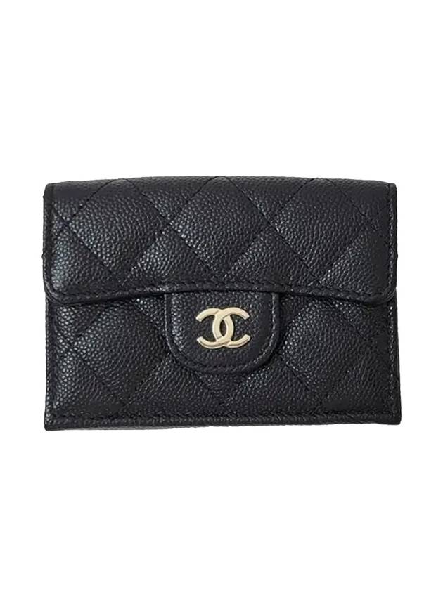 Classic Small Flap Wallet Grained Shiny Calfskin Gold Black - CHANEL - BALAAN 1