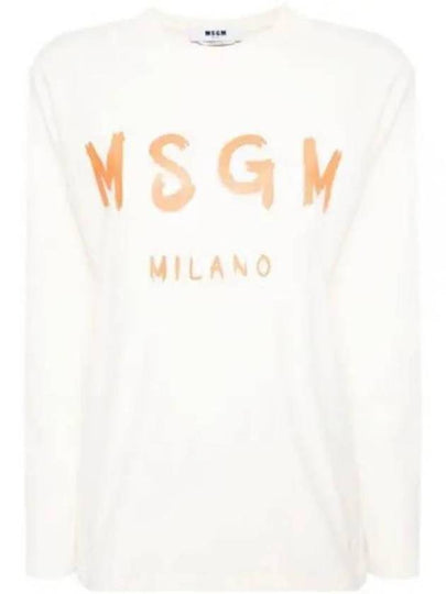 Brushed Logo Cotton Long Sleeve T-Shirt Ivory - MSGM - BALAAN 2