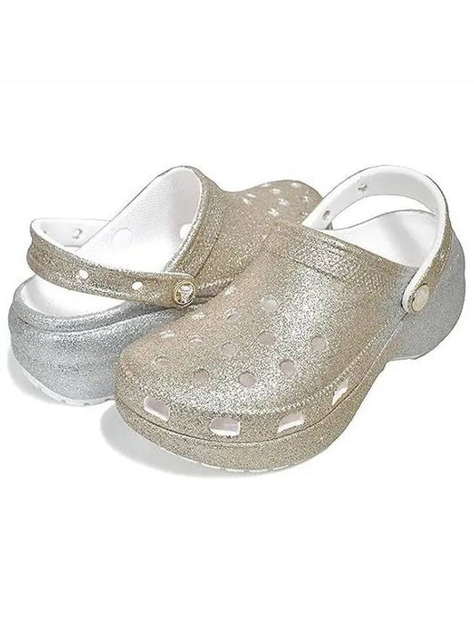 Classic Platform Ombre Glitter Clog Womens Classic Clog White Gold Clog 207933 19B - CROCS - BALAAN 1