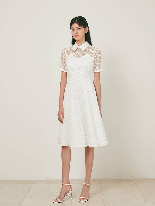 Agnes Half Sleeve Flare Midi Dress White - AME - BALAAN 4