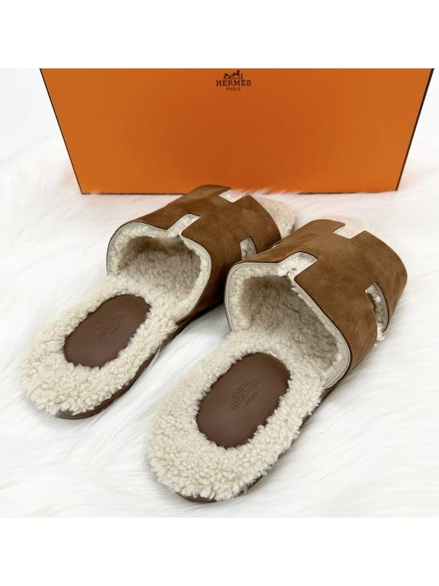 Izmir Sandals Suede Goatskin Woolskin Marron Tek Ecru - HERMES - BALAAN 4