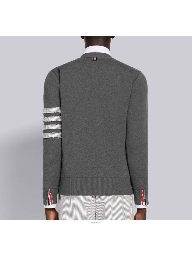 4-Bar V-Neck Milan Seersucker Cardigan Medium Grey - THOM BROWNE - BALAAN 4