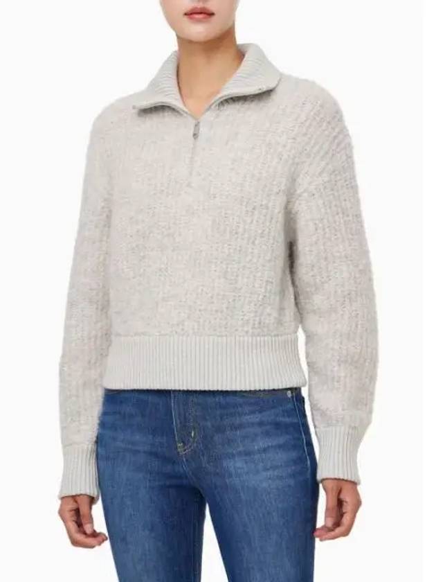 Jeans Cropped Half Zip Wool Knit Top Grey - CALVIN KLEIN - BALAAN 1