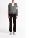 Sustainable Fine Merino Wool 4-Bar Relaxed Fit V-Neck Cardigan Light Grey - THOM BROWNE - BALAAN 4