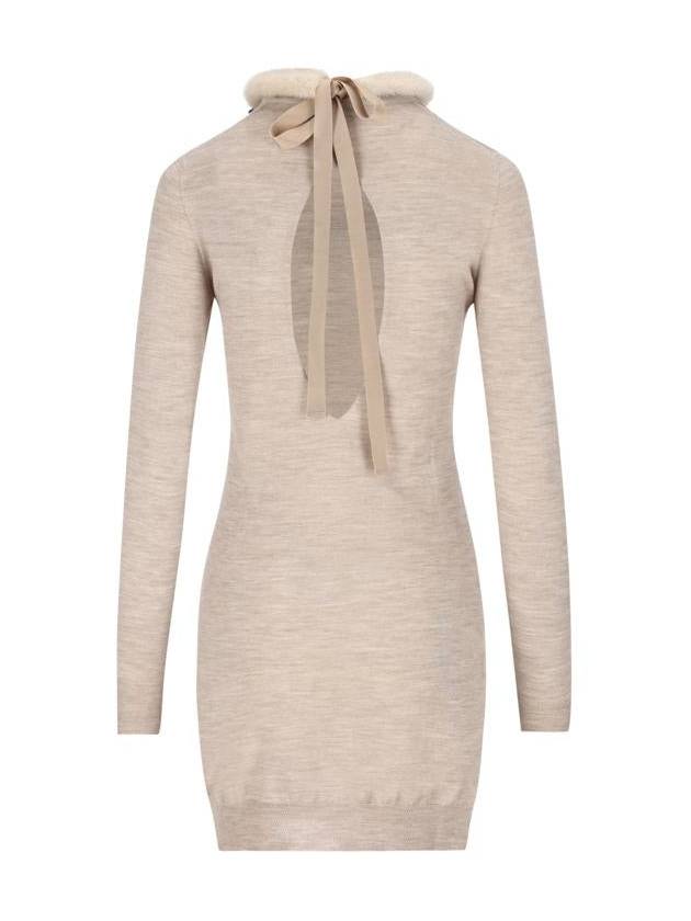 Ribbon Tie Silk Wool Short Dress Beige - FENDI - BALAAN 3