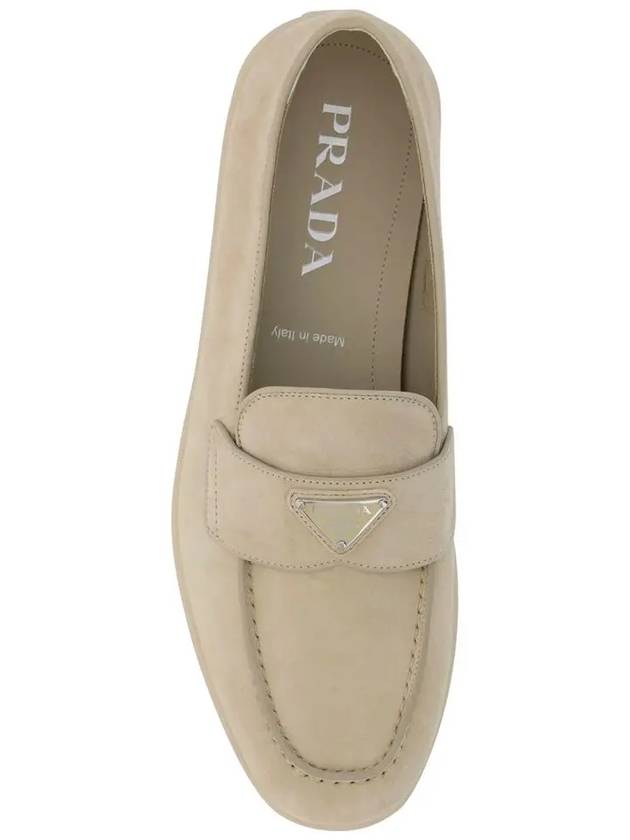 Triangle Logo Suede Loafers Beige - PRADA - BALAAN 5