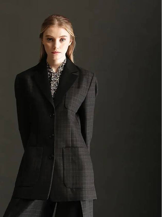 RS9seoul black collar check color combination single jacket - RS9SEOUL - BALAAN 1