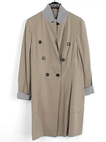 Light khaki beige gray color combination double sided women s trench coat - BRUNELLO CUCINELLI - BALAAN 1