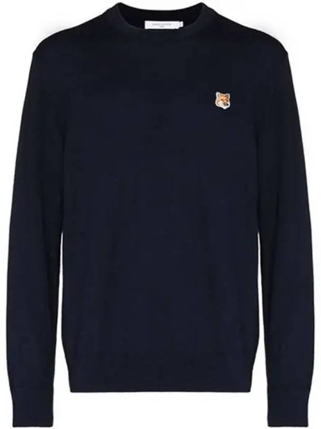 Fox Head Patch Regular Round Neck Pullover Knit Top Navy - MAISON KITSUNE - BALAAN 2