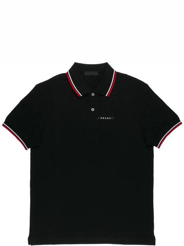 Men's Logo Patch Short Sleeve PK Shirt Black - PRADA - 1