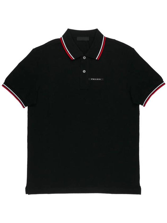 Men's Logo Patch Short Sleeve PK Shirt Black - PRADA - 1