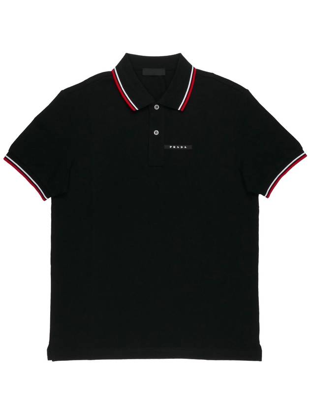 Logo Patch Polo Shirt Black - PRADA - BALAAN 1